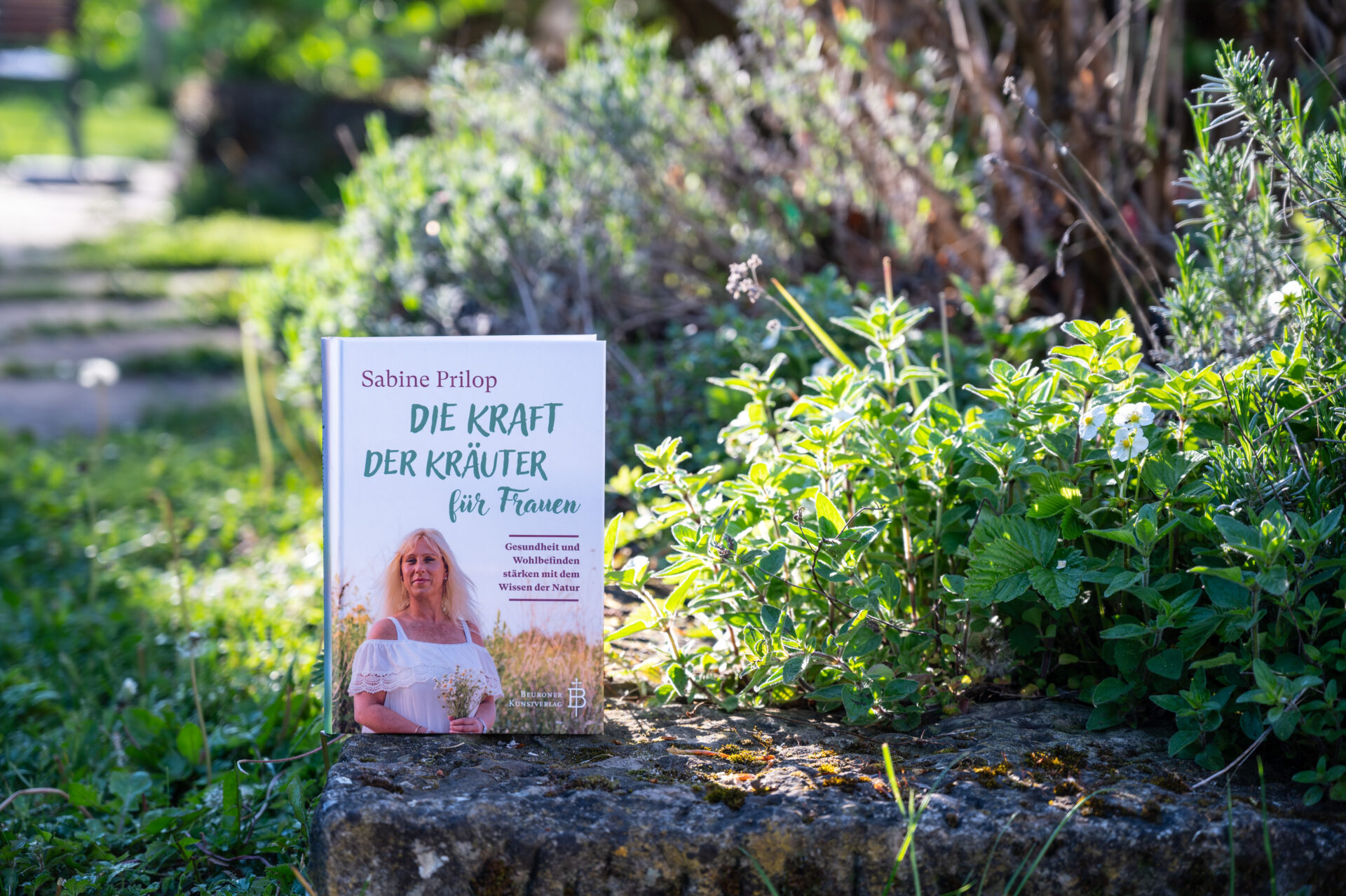 Buch über Kräuter für Frauen liegt im Kräutergarten